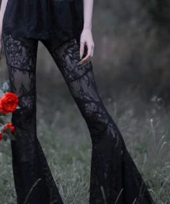 Killstar Sarita Lace Bell Bottoms Trousers Black