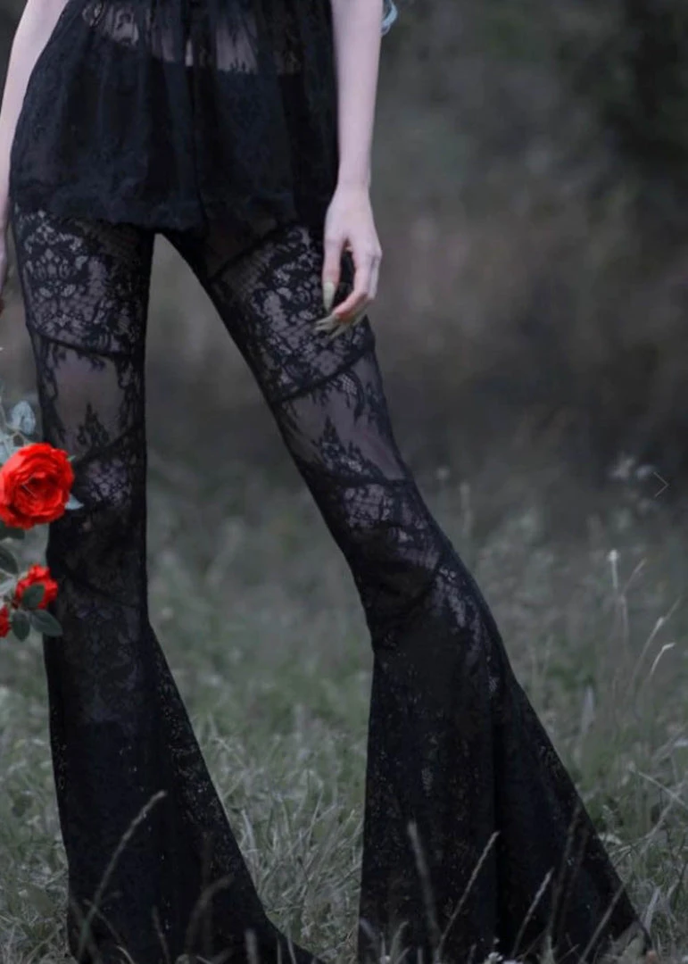 Killstar Sarita Lace Bell Bottoms Trousers Black