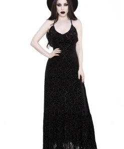 Killstar Eloise Burnout Velvet Maxi Dress Black New In