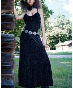Killstar Eloise Burnout Velvet Maxi Dress Black New In