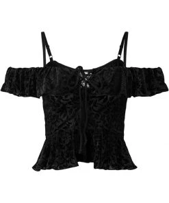 New In Killstar Aimee Burnout Velvet Bardot Top Black