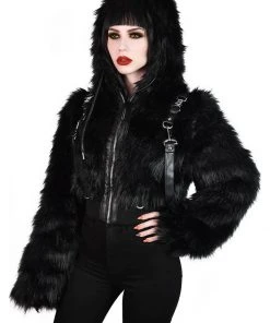 New In Killstar Night Creature Faux-Fur Jacket Black