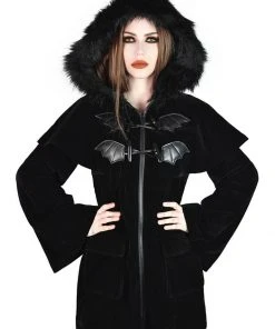 Killstar Nightfever Bat Duffle Coat Black