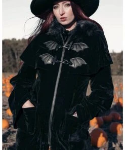 Killstar Nightfever Bat Duffle Coat Black