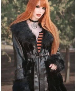 New In Killstar Krystina Faux Fur PU Coat Black