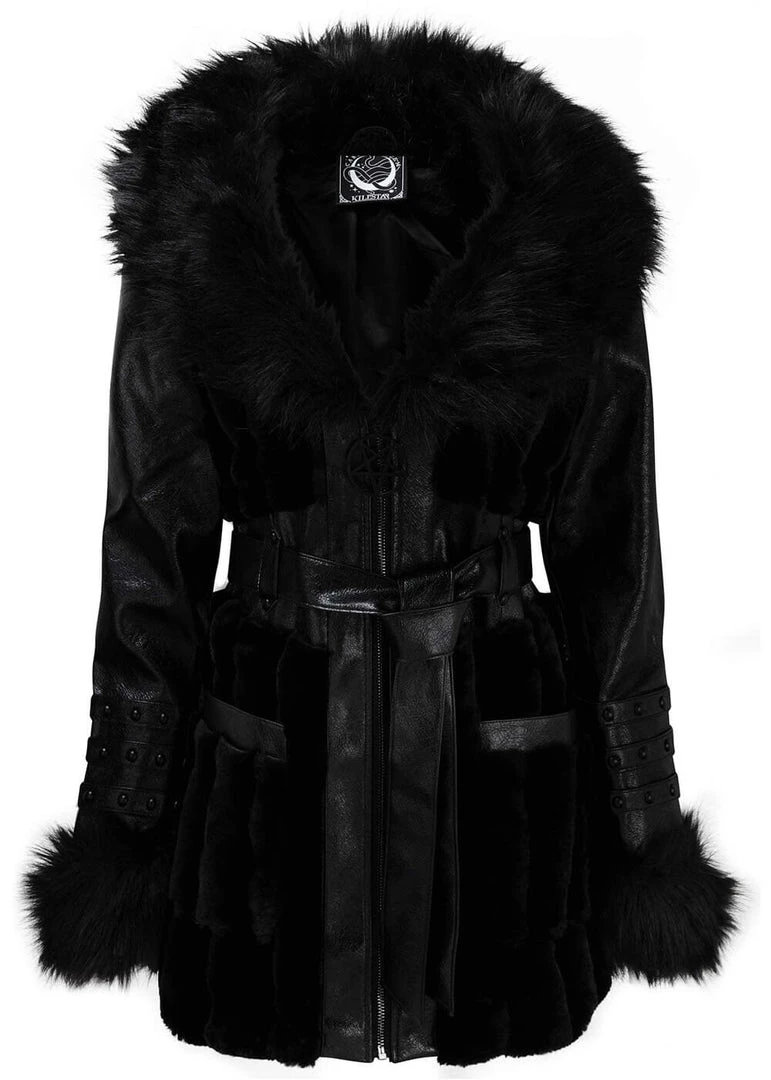 New In Killstar Krystina Faux Fur PU Coat Black