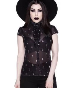New In Killstar Maggies Star Ruffle 60's Blouse Black