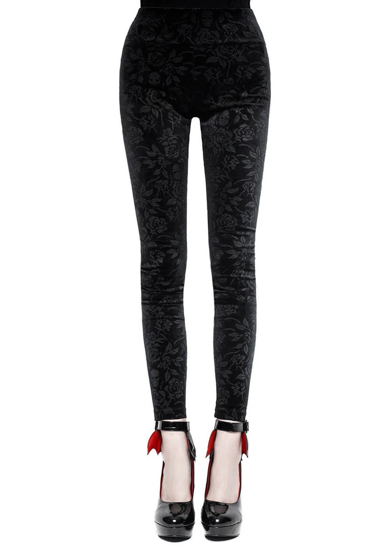 Killstar Bite Me Velvet Leggings Black