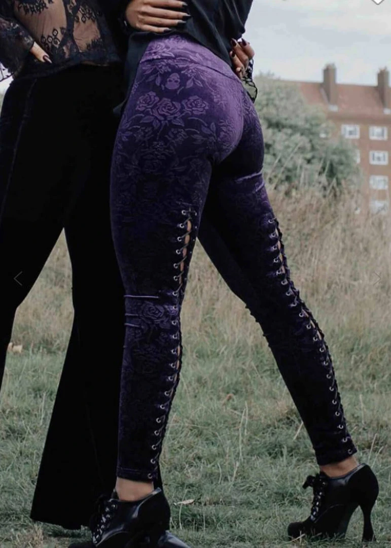 New In Killstar Bite Me Velvet Leggings Plum