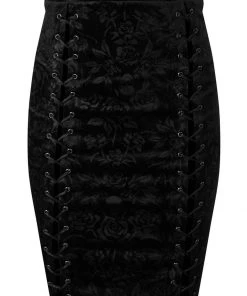 Killstar Claret Velvet Midi Pencil Skirt Black New In