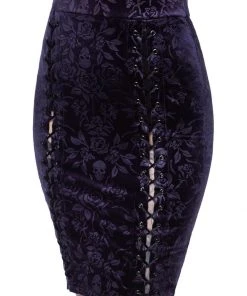 Killstar Claret Velvet Midi Pencil Skirt Plum New In