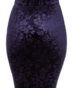 Killstar Claret Velvet Midi Pencil Skirt Plum New In