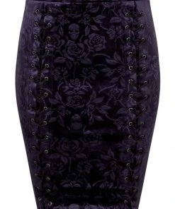 Killstar Claret Velvet Midi Pencil Skirt Plum New In