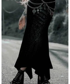 Killstar Roses Are Dead Velvet Maxi Skirt Black
