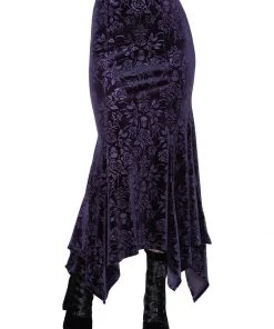 Killstar Roses Are Dead Velvet Maxi Skirt Plum New In