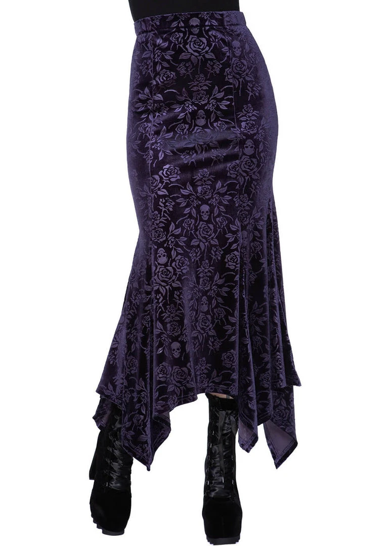 Killstar Roses Are Dead Velvet Maxi Skirt Plum New In