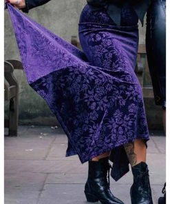 Killstar Roses Are Dead Velvet Maxi Skirt Plum New In