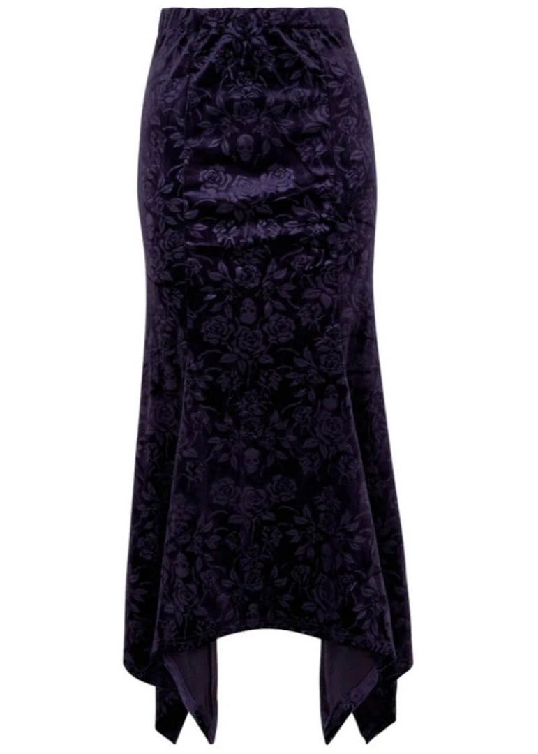 Killstar Roses Are Dead Velvet Maxi Skirt Plum New In