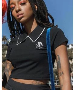 Killstar Dead Dawn Skull Crop Top Black