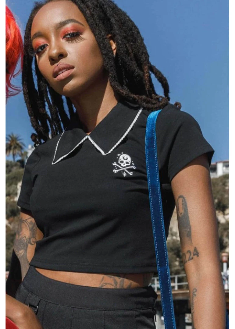 Killstar Dead Dawn Skull Crop Top Black