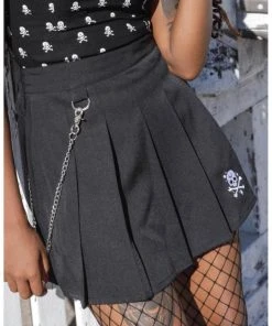 Killstar Sticks N'Stones Skull 80's Mini Skirt Black