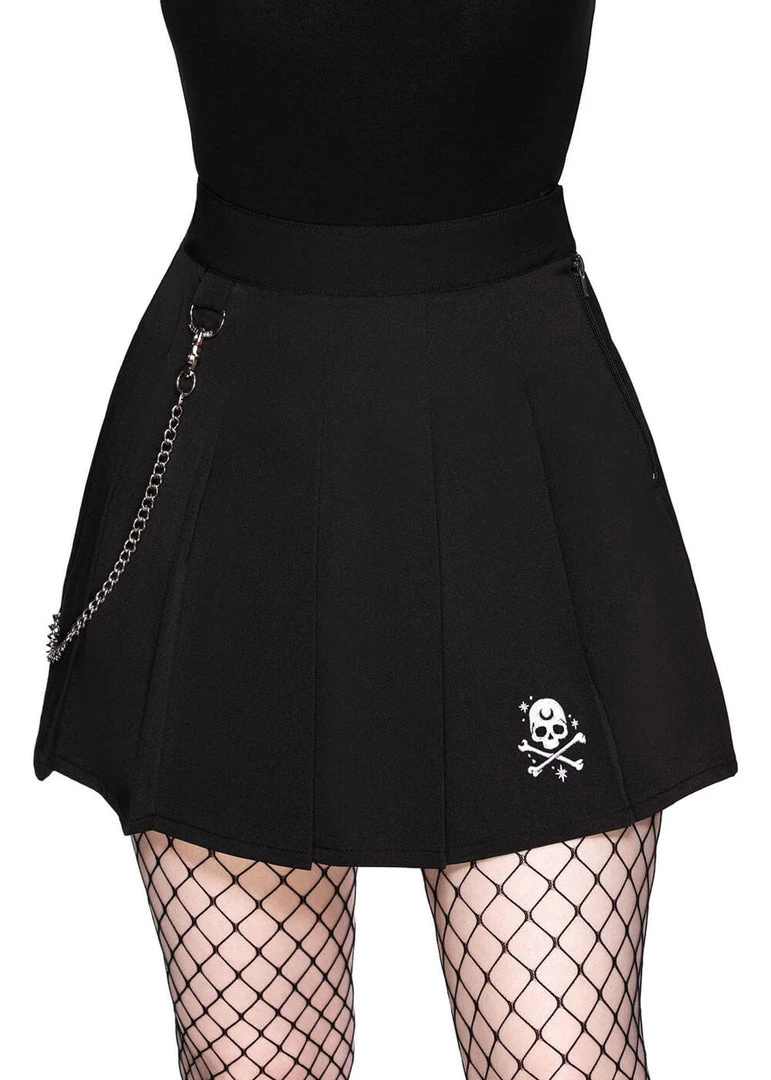 Killstar Sticks N'Stones Skull 80's Mini Skirt Black