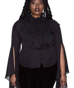 Killstar Moonshrine Ruffle 40's Blouse Black