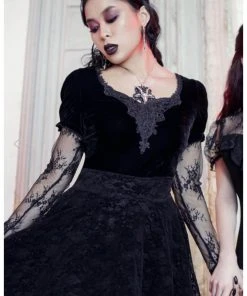 Killstar Spirit Bound Velvet Lace Top Black