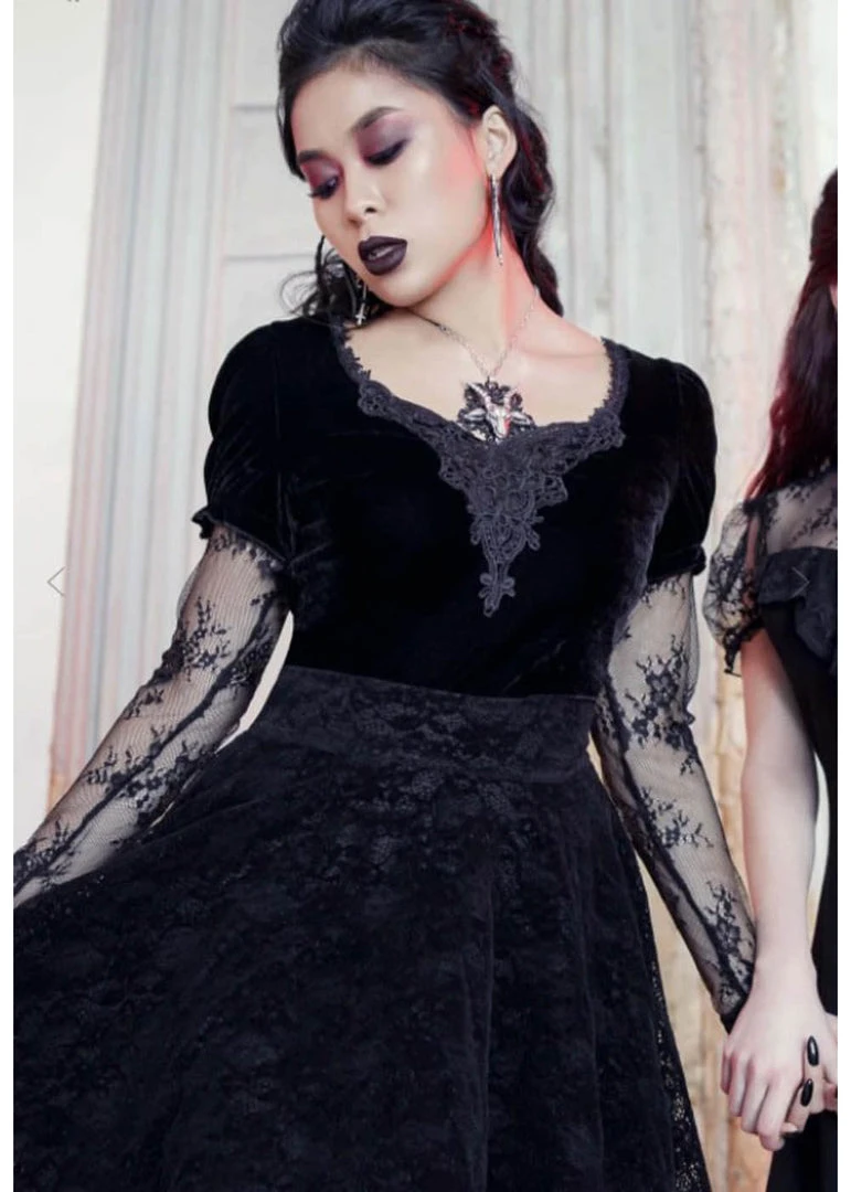 Killstar Spirit Bound Velvet Lace Top Black