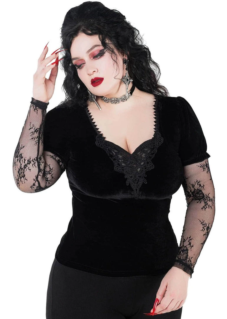 Killstar Spirit Bound Velvet Lace Top Black