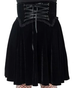 Killstar Dark Lover Velvet Swing Skirt Black