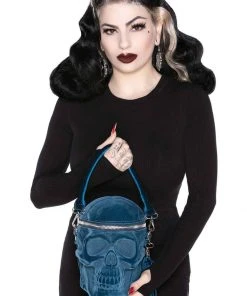 Killstar Grave Digger Velvet Skull Bag Blue New In