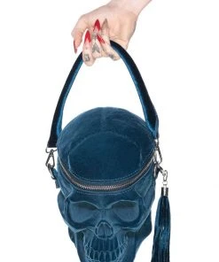 Killstar Grave Digger Velvet Skull Bag Blue New In