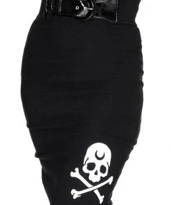 Killstar Rebel Hell Skull Midi Pencil Skirt Black