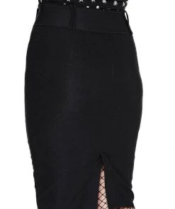 Killstar Rebel Hell Skull Midi Pencil Skirt Black