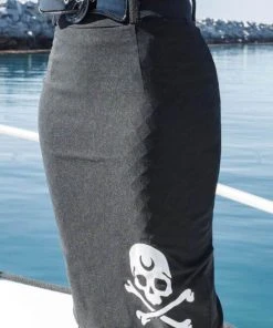 Killstar Rebel Hell Skull Midi Pencil Skirt Black