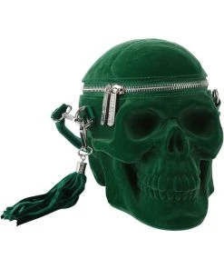Killstar Grave Digger Velvet Skull Bag Green