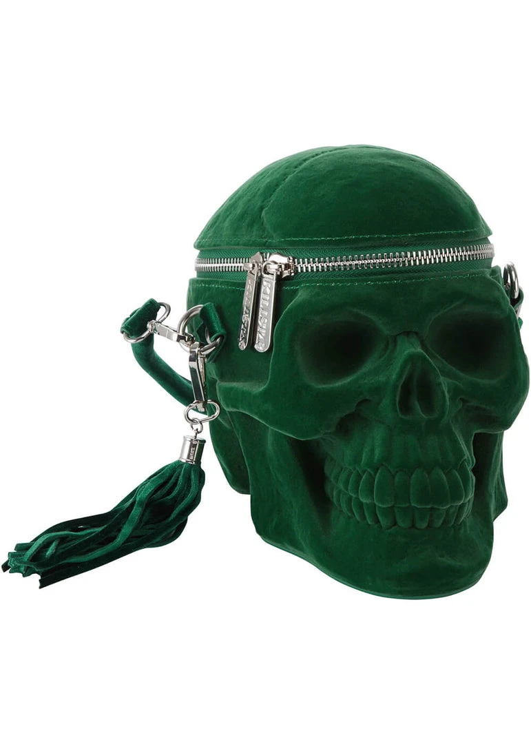 Killstar Grave Digger Velvet Skull Bag Green