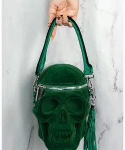 Killstar Grave Digger Velvet Skull Bag Green