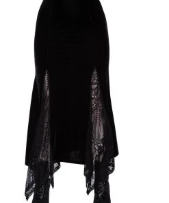 New In Killstar Mandrake Velvet Lace Maxi Skirt Black
