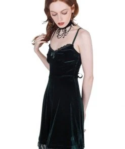 New In Killstar Moonstruck Velvet 60's Skater Dress Emerald Green