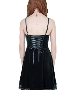 New In Killstar Moonstruck Velvet 60's Skater Dress Emerald Green