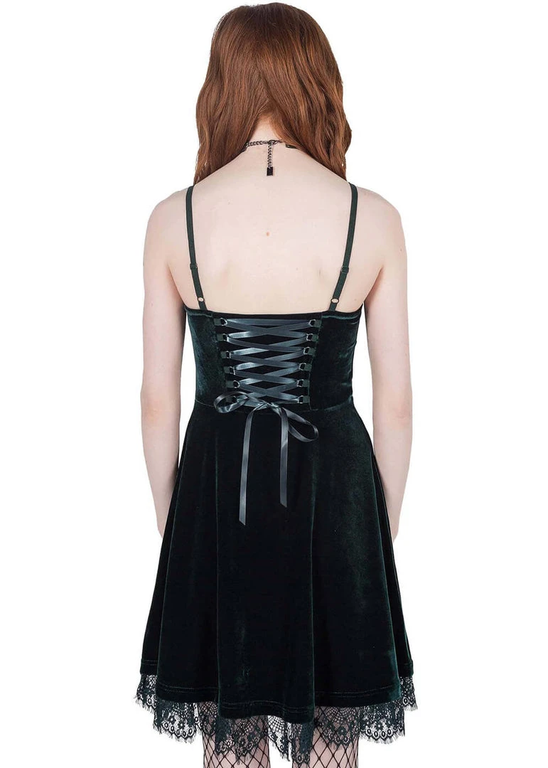 New In Killstar Moonstruck Velvet 60's Skater Dress Emerald Green