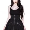 New In Killstar Dark Flair Skirt With Suspenders Black Pinstripe