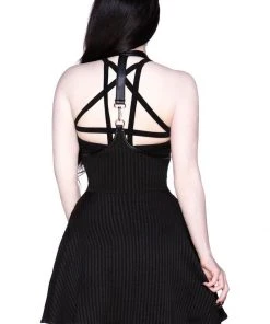 New In Killstar Dark Flair Skirt With Suspenders Black Pinstripe