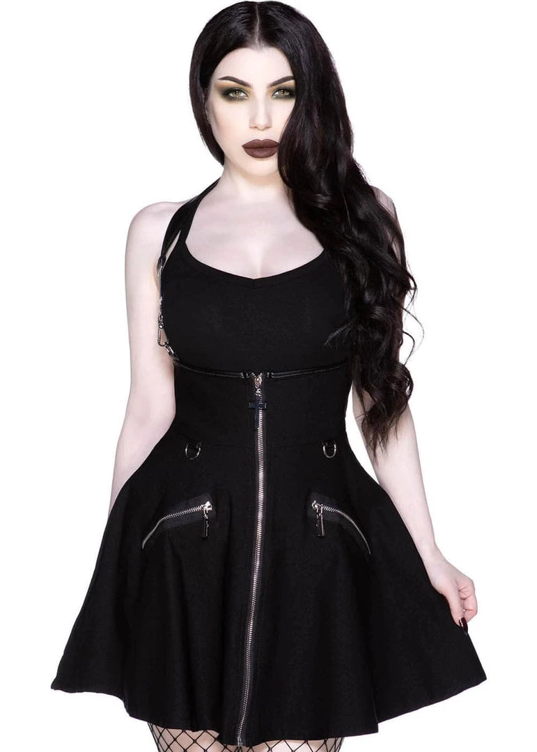 Killstar Dark Flair Skirt With Suspenders Black New In