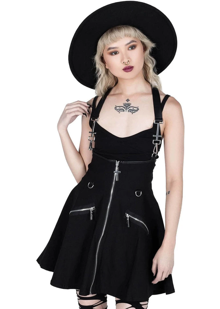 Killstar Dark Flair Skirt With Suspenders Black New In