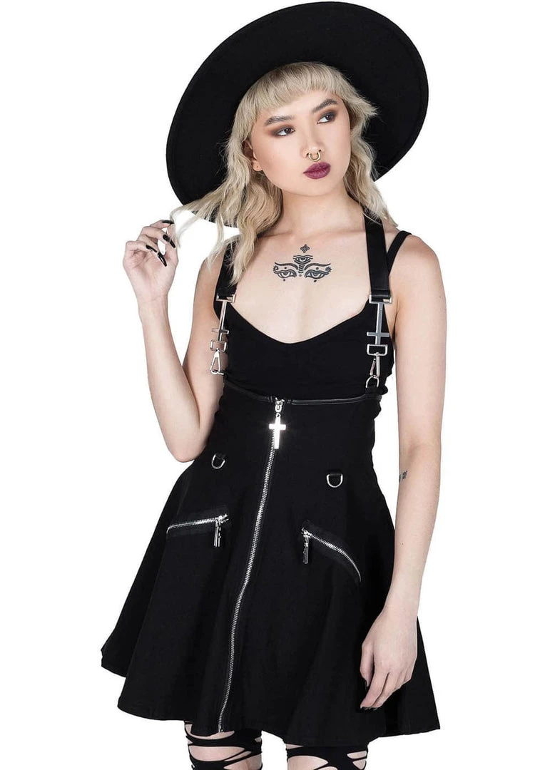 Killstar Dark Flair Skirt With Suspenders Black New In