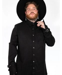Killstar Mens Embalming Shirt Black Pinstripe New In