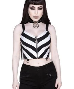 Killstar Stripe O Negative 80's Top Black White New In